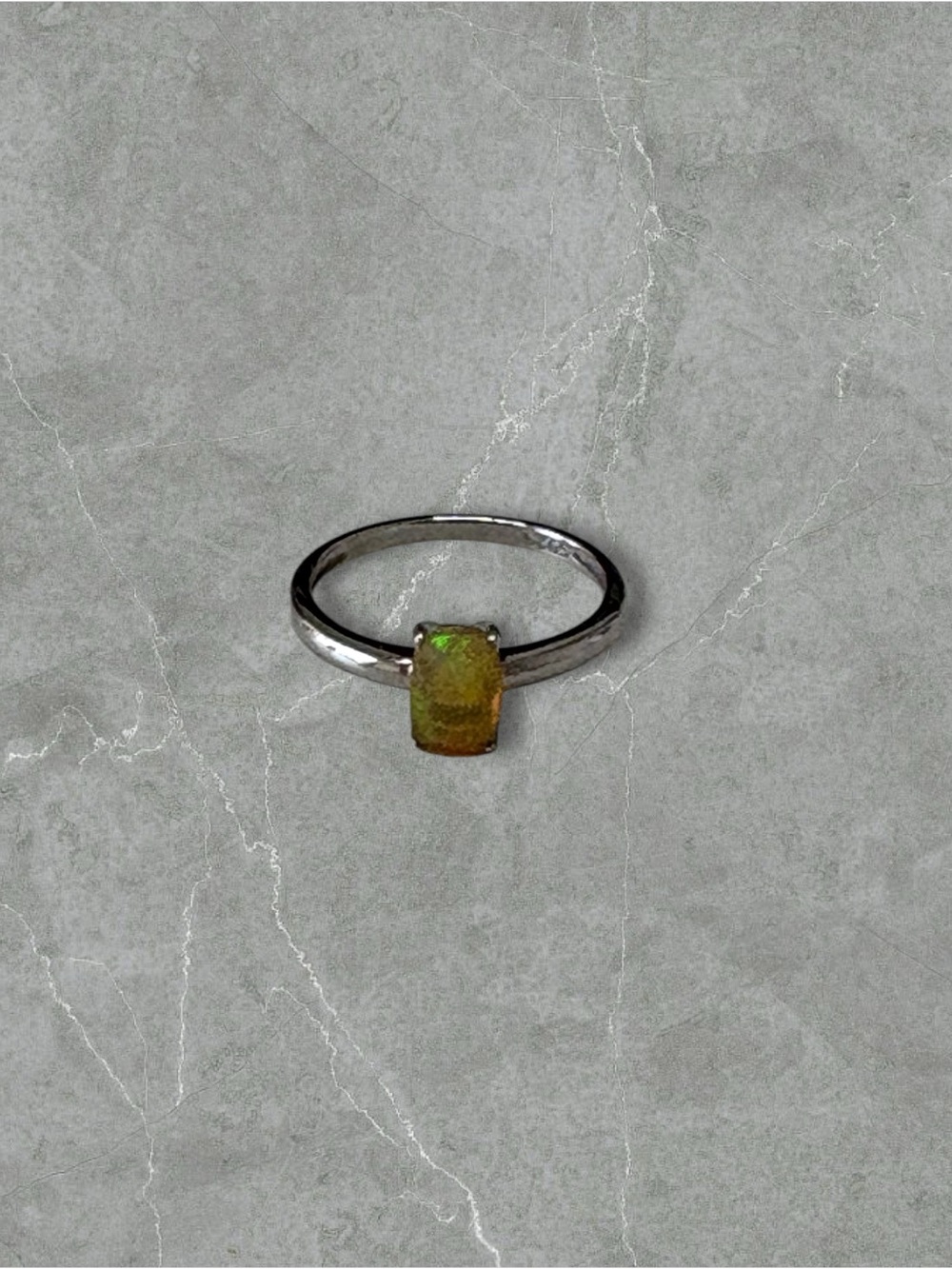 Platinum over 925 Silver Welo Opal Solitaire Ring - Size 6